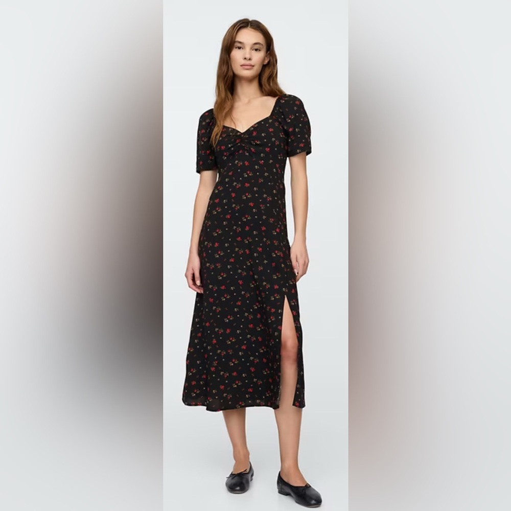 NWT Women’s Gap Puff Sleeve Sweetheart Midi Dress Size Small